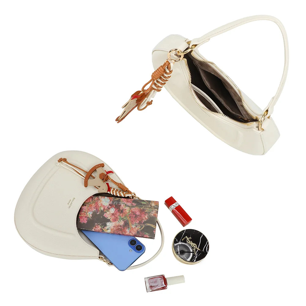 Intérieur du Dolce Luna beige : compartiment zippé pour téléphone, carnet et maquillage – réf. HS-43001