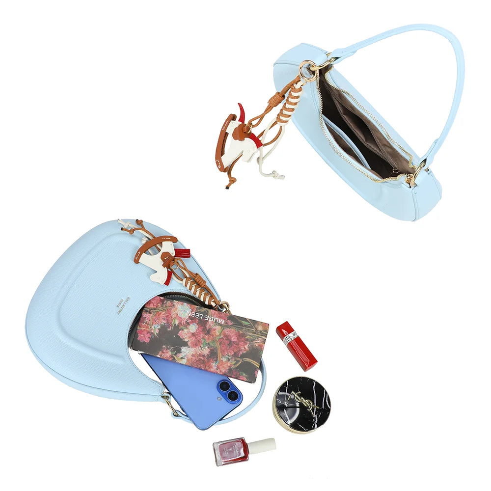 Intérieur du Dolce Luna bleu clair : compartiment zippé pour téléphone, carnet et maquillage – réf. HS-43001