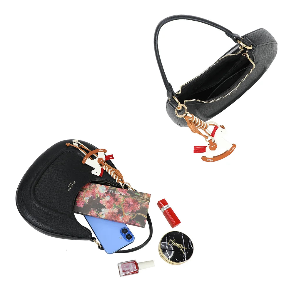 Intérieur du Dolce Luna noir : compartiment zippé pour téléphone, carnet et maquillage – réf. HS-43001