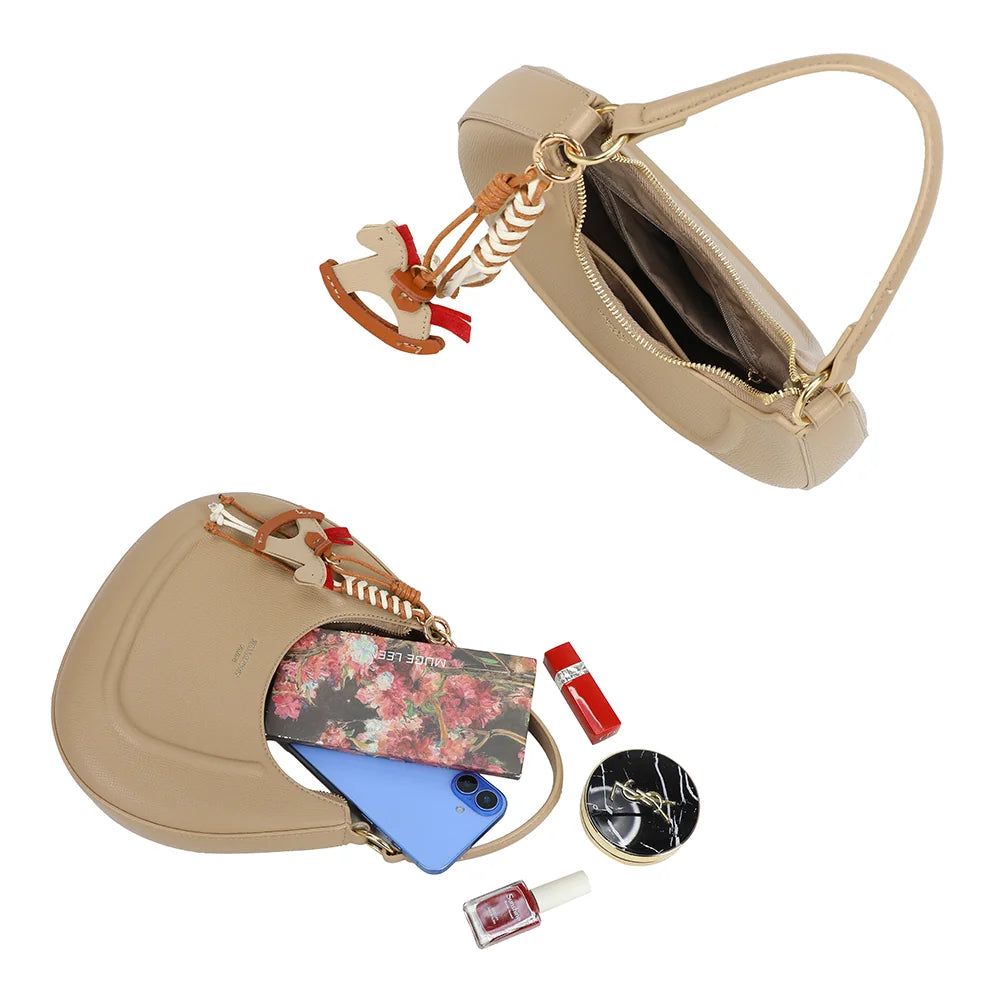Intérieur du Dolce Luna taupe : compartiment zippé pour téléphone, carnet et maquillage – réf. HS-43001