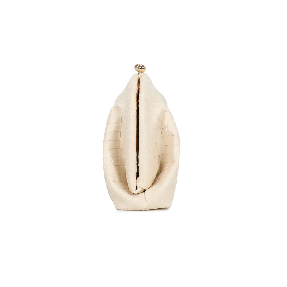 Profil de la pochette Doria beige : format fin de 5 cm, qui se glisse facilement sous le bras – réf. LH-71005