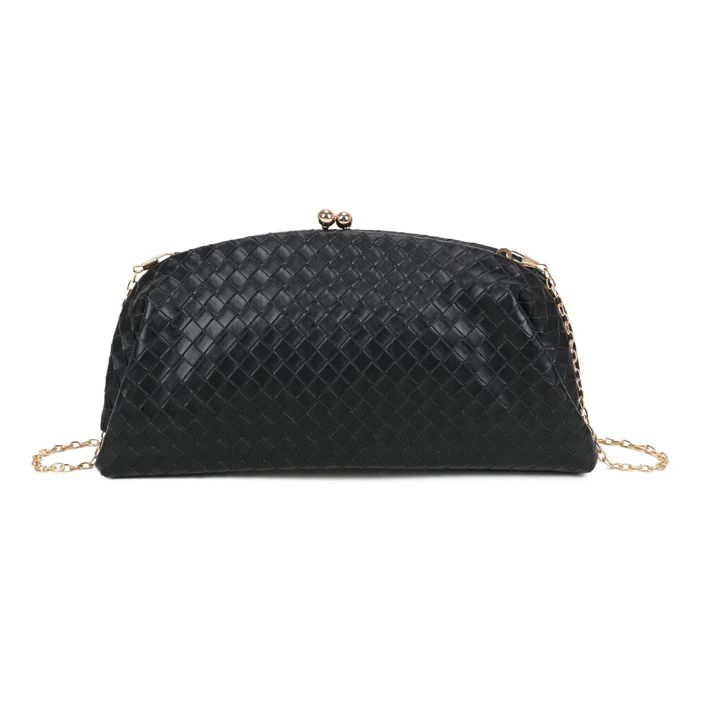 Dos de la pochette Doria noir, avec le même motif tressé sur toute la surface – réf. LH-71005