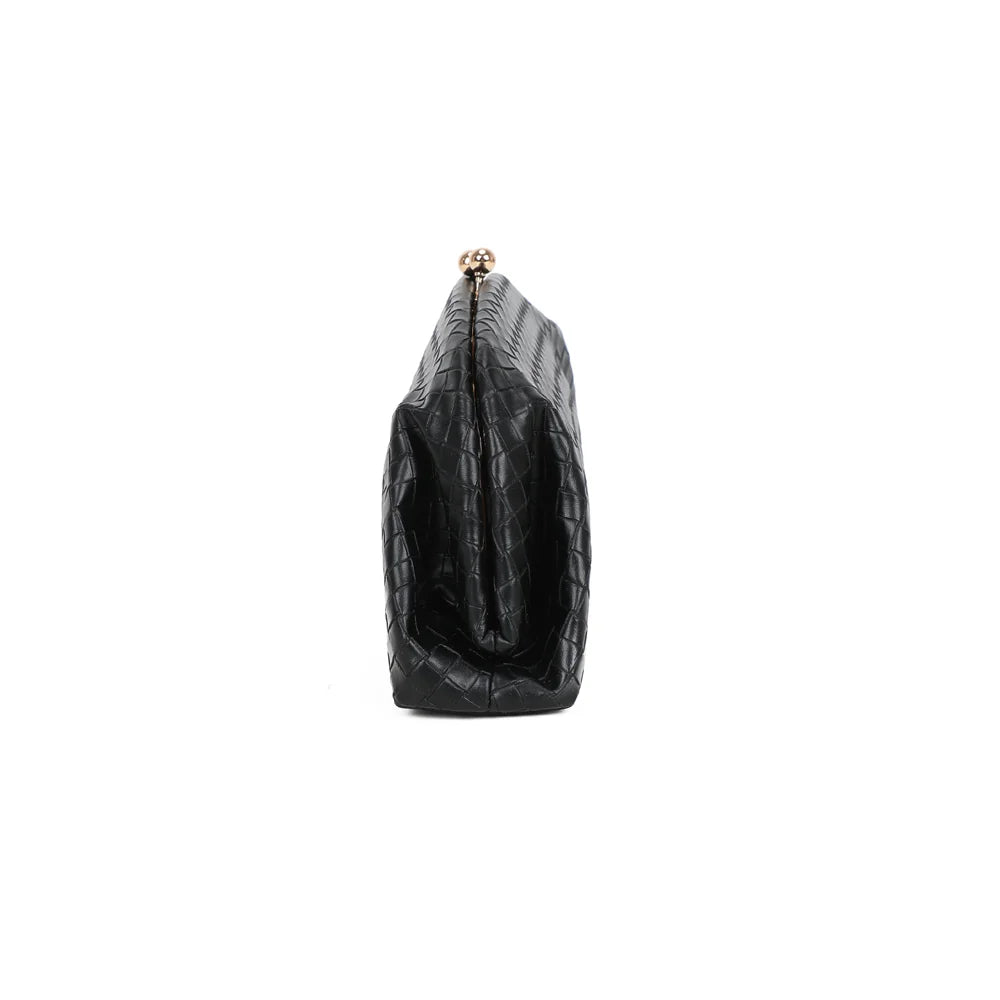 Profil de la pochette Doria noir : format fin de 5 cm, qui se glisse facilement sous le bras – réf. LH-71005