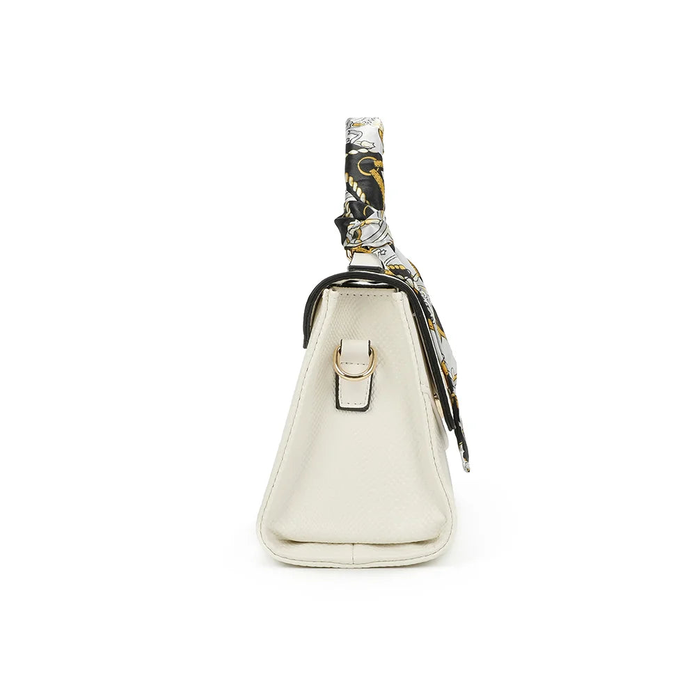 Profil de l’Éclat Moderne blanc : 9 cm de profondeur et anneau doré pour la bandoulière – réf. HY-5422