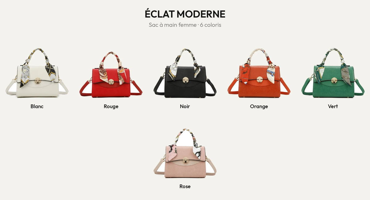 Sac à main femme Éclat Moderne à foulard en 6 coloris : blanc, rouge, noir, orange, vert et rose – Gallantry Paris – réf. HY-5422