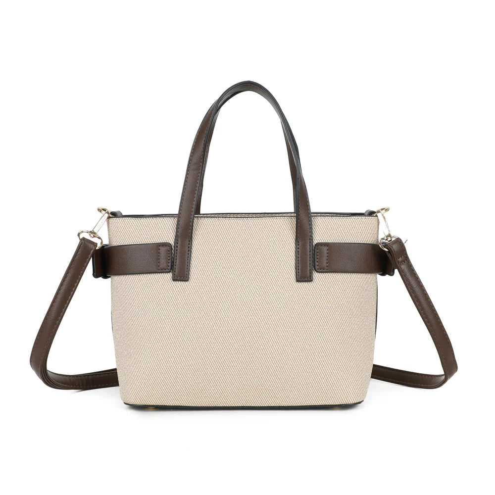 Dos du sac Eden café : toile texturée et ceinture contrastée, même finition soignée que la face avant – réf. DQ-8714-1