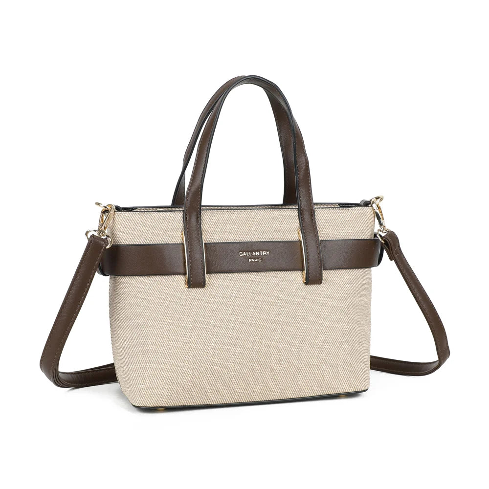 Eden café vu de trois quarts : format structuré et ceinture contrastée qui fait le tour du sac – réf. DQ-8714-1