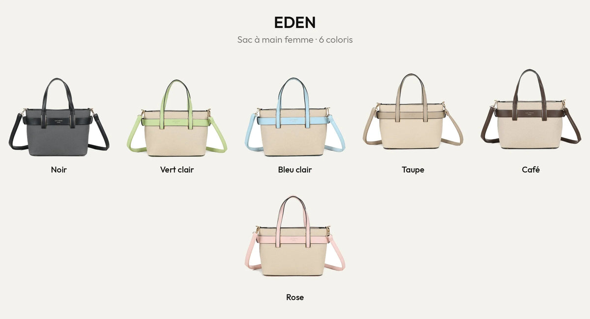 Le sac à main Eden en 6 coloris : Noir, Vert clair, Bleu Clair, Taupe, Coffee et Rose – Gallantry Paris – réf. DQ-8714-1