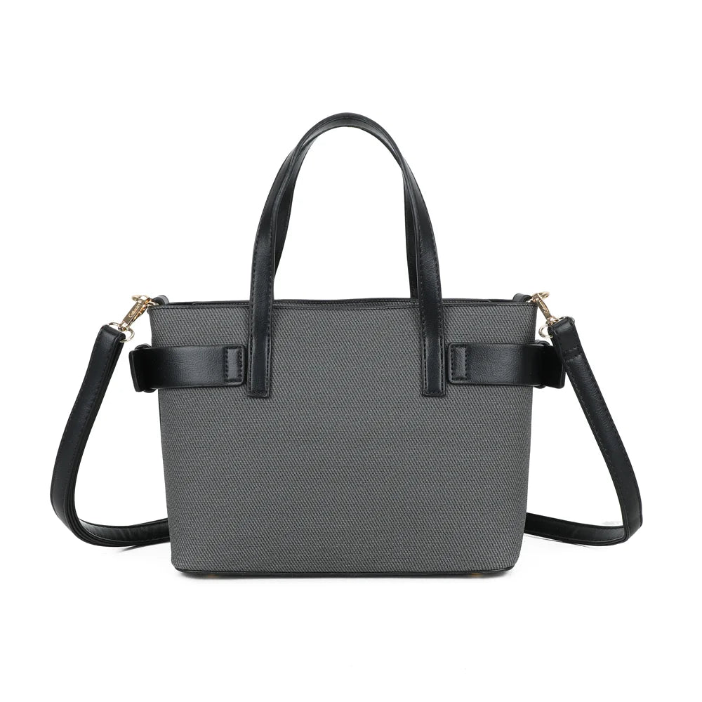 Dos du sac Eden noir : toile texturée et ceinture contrastée, même finition soignée que la face avant – réf. DQ-8714-1