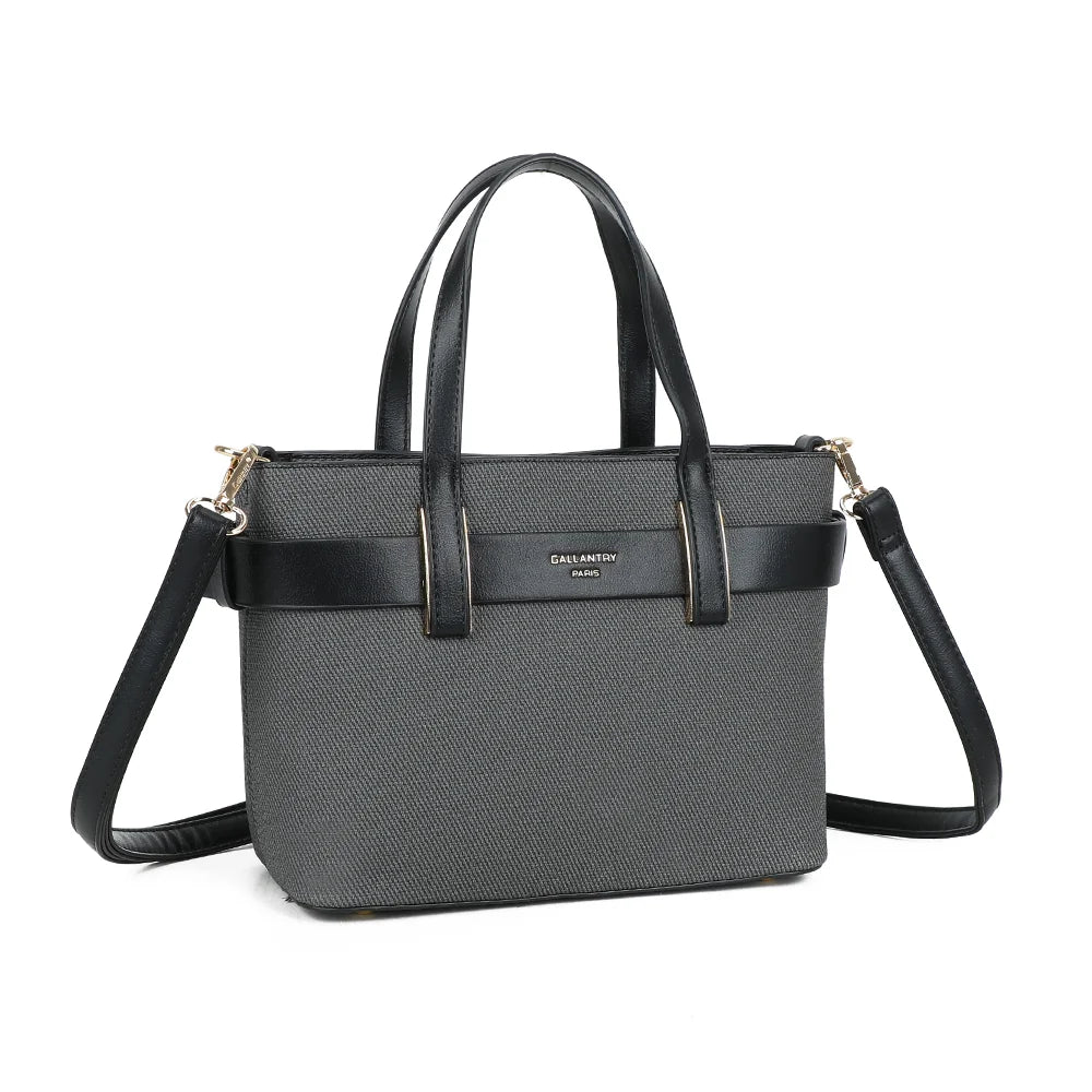 Eden noir vu de trois quarts : format structuré et ceinture contrastée qui fait le tour du sac – réf. DQ-8714-1