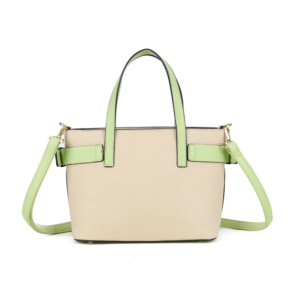 Dos du sac Eden vert clair : toile texturée et ceinture contrastée, même finition soignée que la face avant – réf. DQ-8714-1