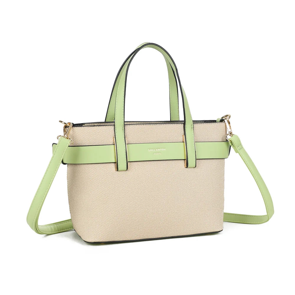 Eden vert clair vu de trois quarts : format structuré et ceinture contrastée qui fait le tour du sac – réf. DQ-8714-1