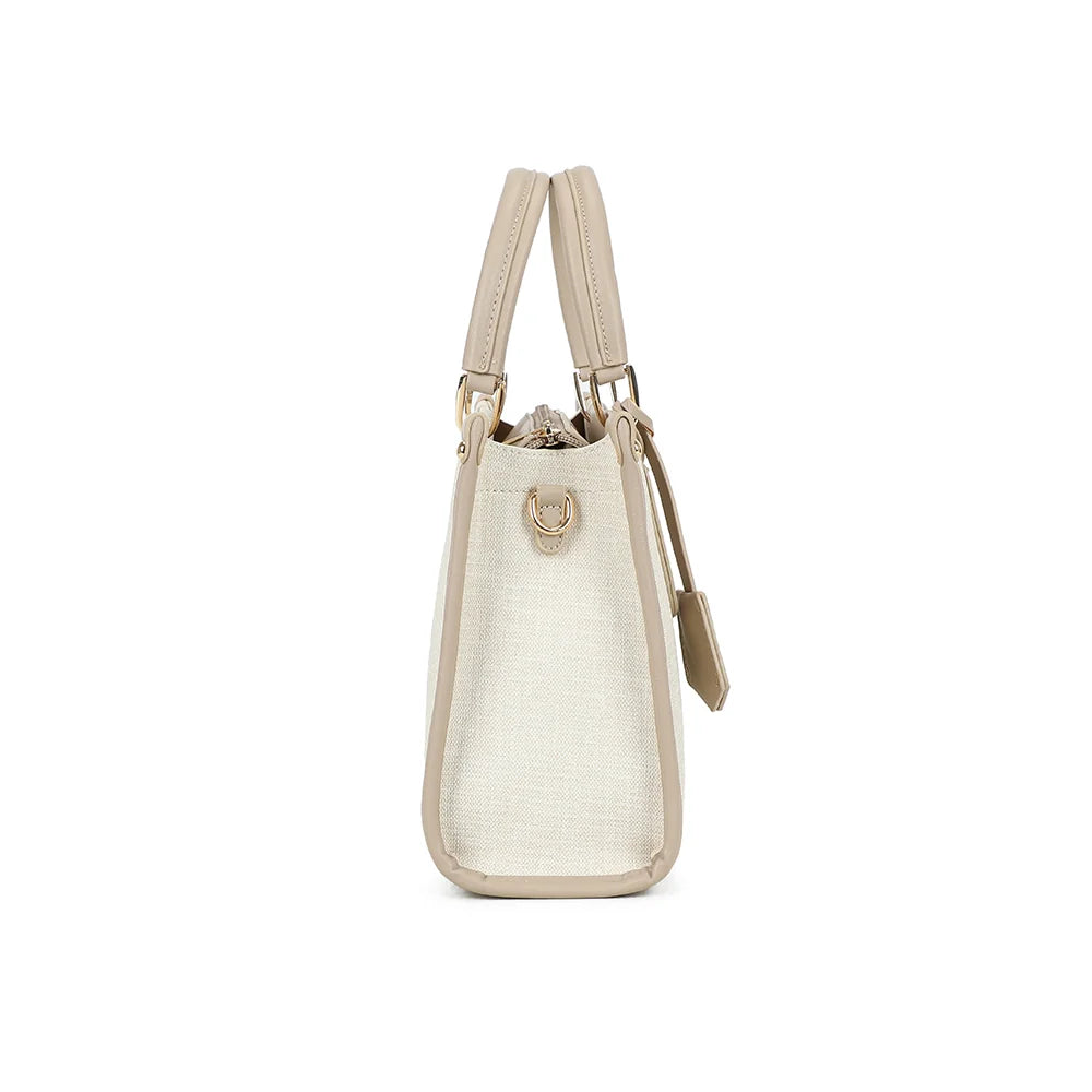 Profil de l’Églantine beige/taupe : 11 cm de profondeur et attache de bandoulière dorée – réf. R-2036