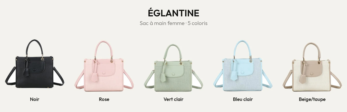 Sac à main Églantine en 5 coloris : noir, rose, vert clair, bleu clair et beige/taupe – Gallantry Paris – réf. R-2036