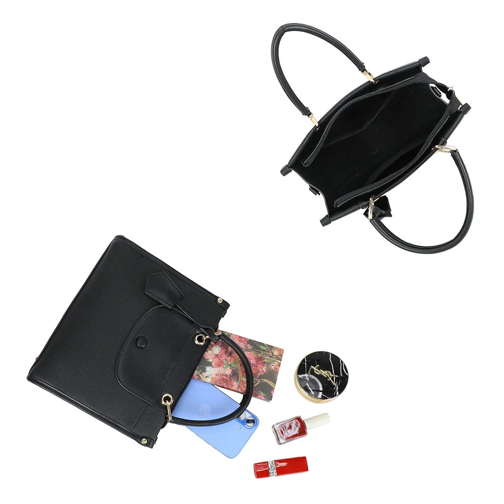 Intérieur de l’Églantine noir : compartiment zippé pour téléphone, carnet et beauté – réf. R-2036
