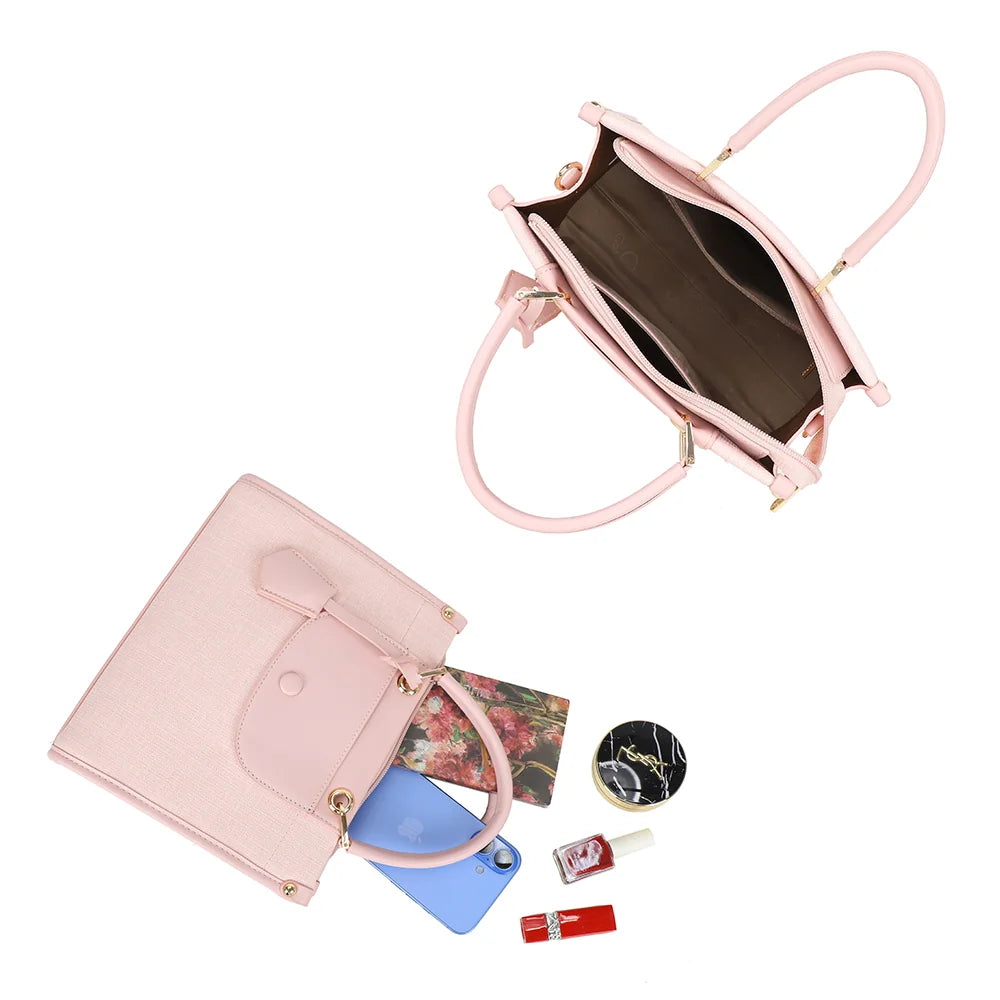 Intérieur de l’Églantine rose : compartiment zippé pour téléphone, carnet et beauté – réf. R-2036