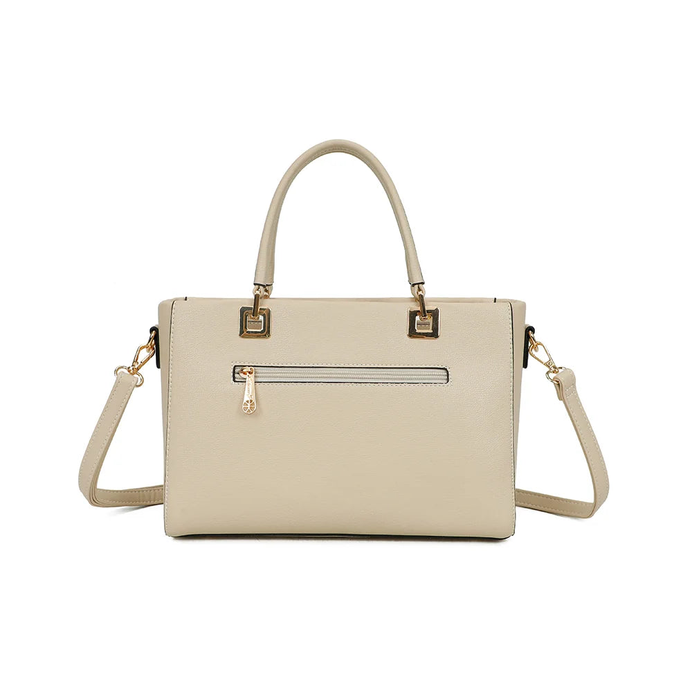 Dos du sac Élancia beige, surface texturée façon saffiano sans ornement pour une allure sobre – réf. DQ-8696