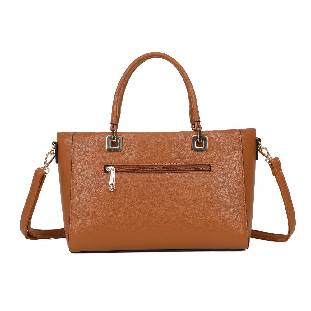Dos du sac Élancia marron, surface texturée façon saffiano sans ornement pour une allure sobre – réf. DQ-8696