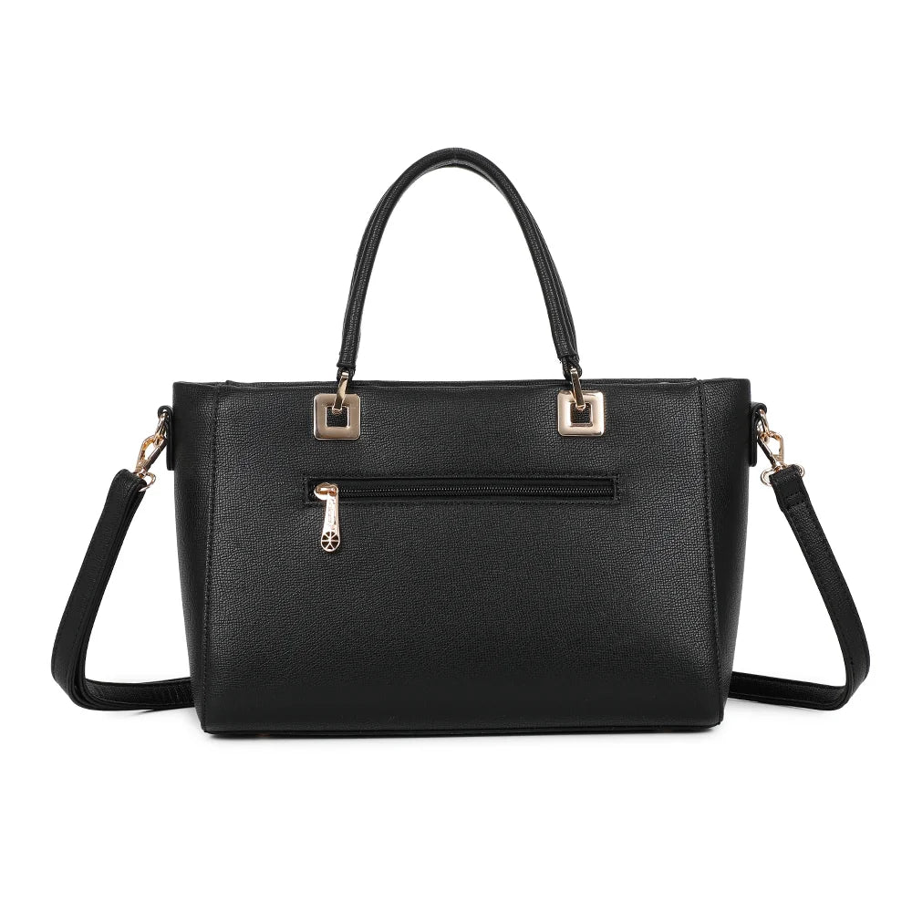 Dos du sac Élancia noir, surface texturée façon saffiano sans ornement pour une allure sobre – réf. DQ-8696