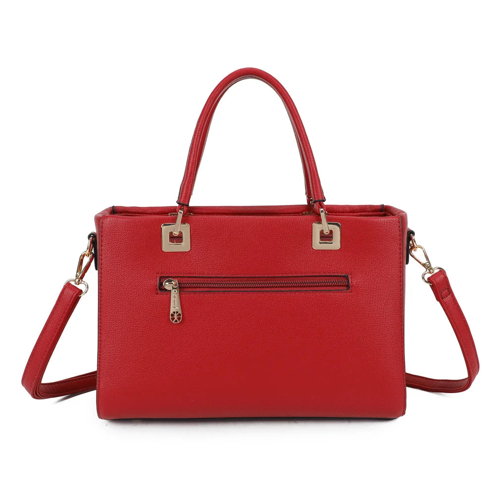 Dos du sac Élancia rouge foncé, surface texturée façon saffiano sans ornement pour une allure sobre – réf. DQ-8696