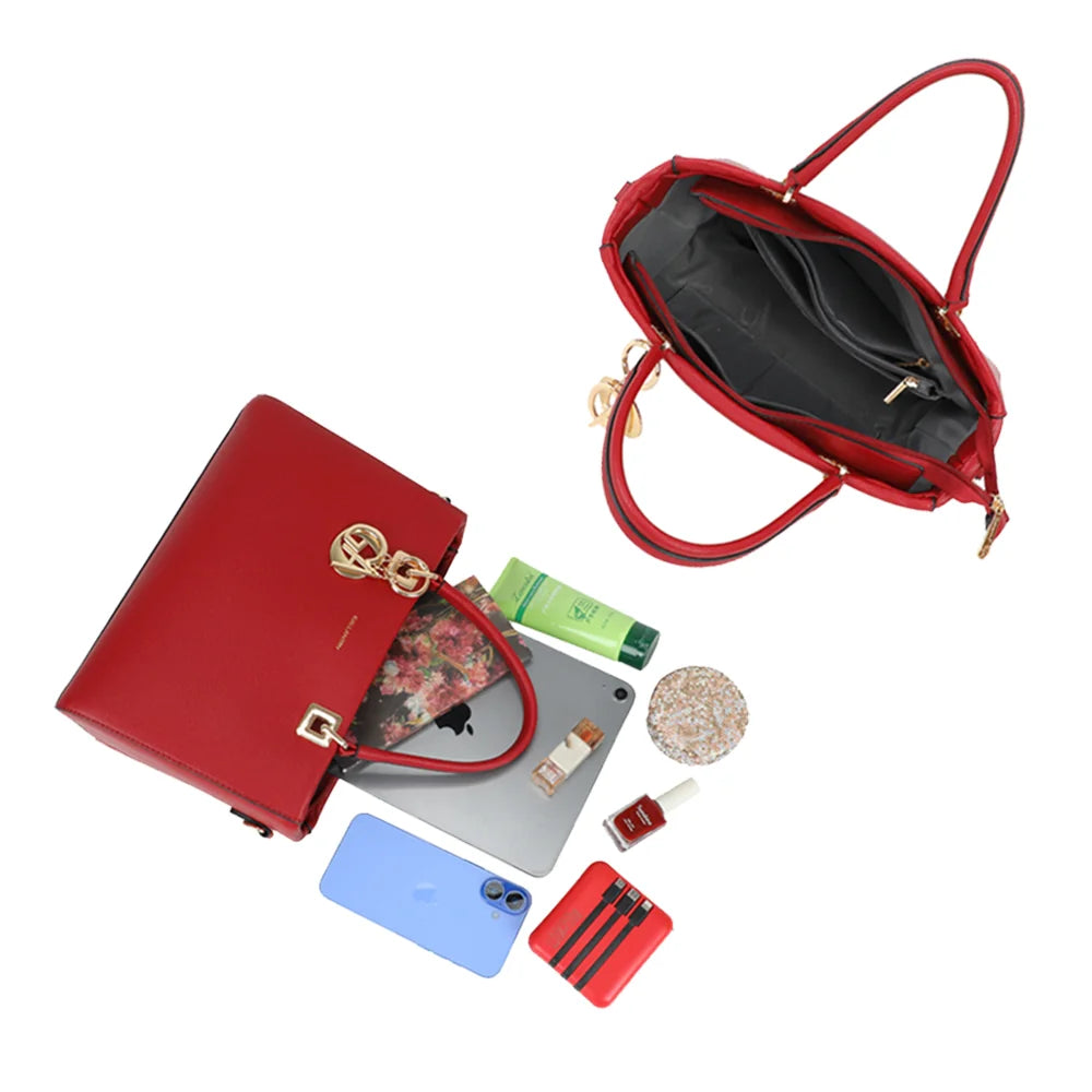 Intérieur du sac Élancia rouge foncé fermé par zip, assez spacieux pour téléphone, pochette et tablette – réf. DQ-8696