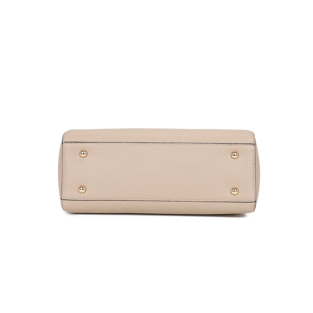 Dessous du sac Élancia taupe : fond plat qui garde au sac sa forme bien structurée – réf. DQ-8696