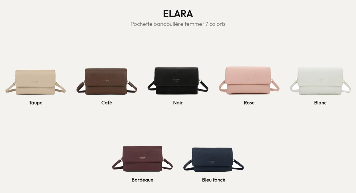 Pochette bandoulière Elara en simili cuir grainé, 7 coloris – Gallantry Paris – réf. SF-69033