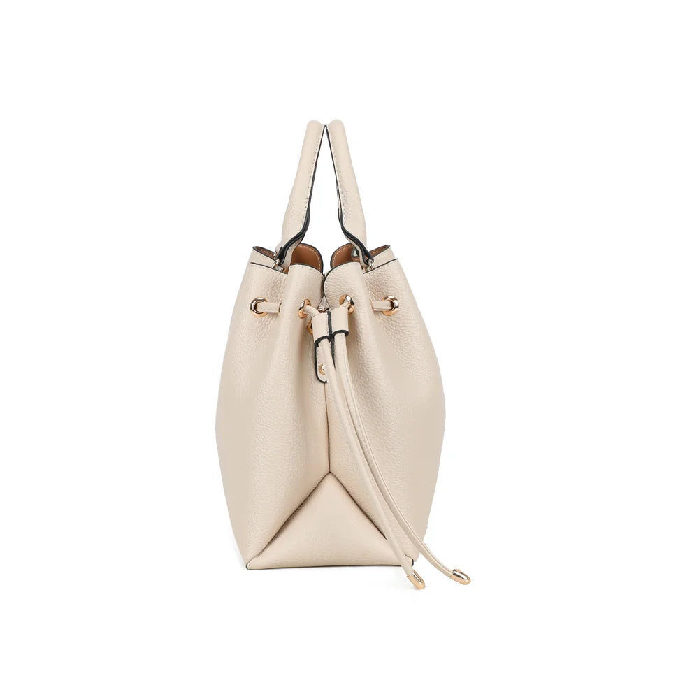 Profil de l’Élégance Daily beige : cordon coulissant à œillets dorés et soufflet de 13 cm – réf. DQ-8731