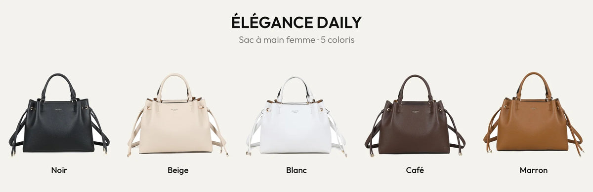 Sac à main Élégance Daily en noir, beige, blanc, coffee et marron – Gallantry Paris – réf. DQ-8731