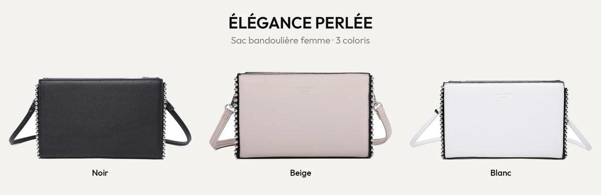 Sac bandoulière Élégance Perlée en noir, beige et blanc – Gallantry Paris – réf. R-1559