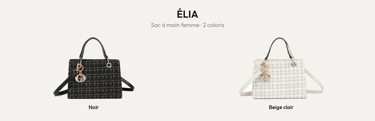 Sac à main Élia effet tweed en Noir et Beige clair – Gallantry Paris – réf. C-0169-5