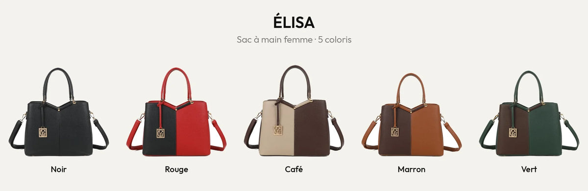 Sac à main femme Élisa en 5 coloris : Noir, Red, Coffee, Marron et Vert – Gallantry Paris – réf. A-9130
