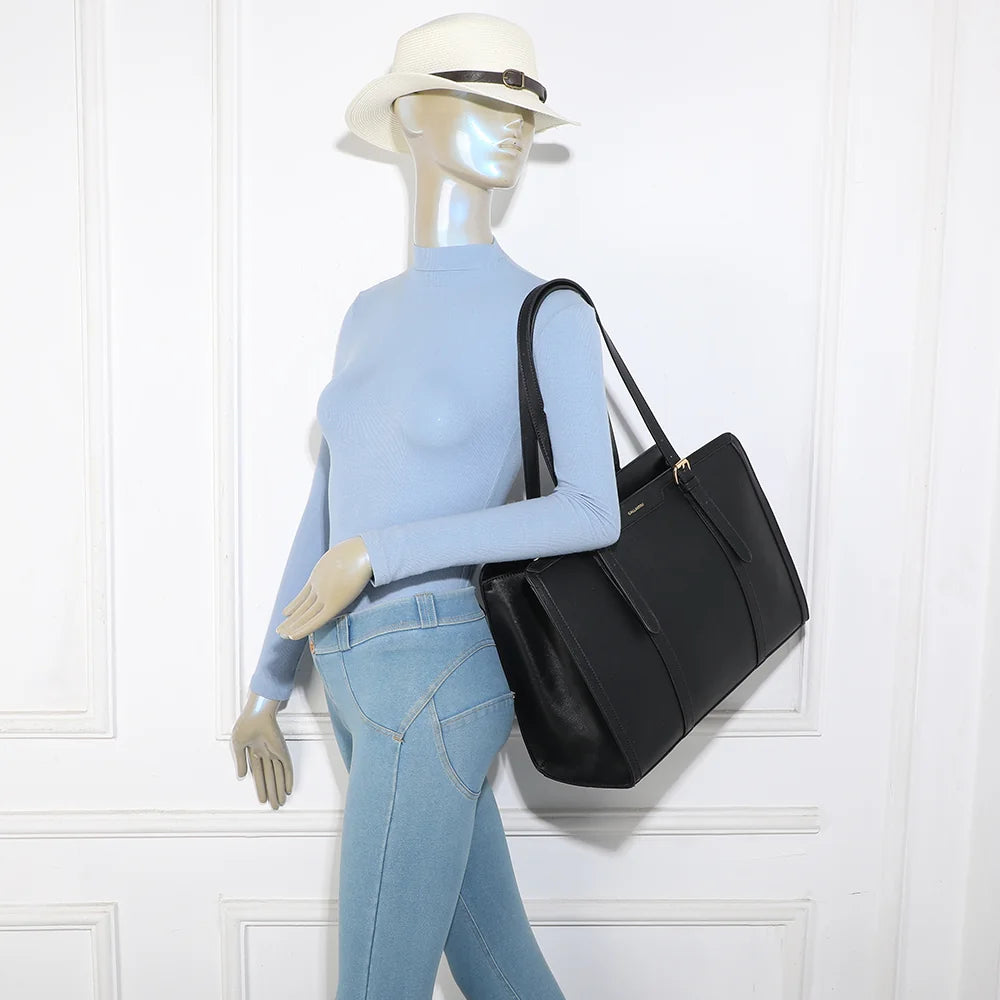 Sac cabas femme Élise Grand Format noir porté à l’épaule grâce à ses longues anses réglables – réf. A-9125