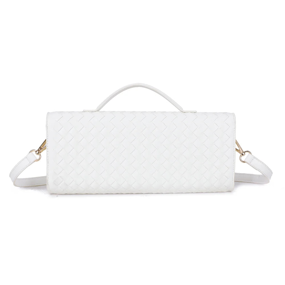 Dos de l’Élixir Tressé blanc : la surface à l’effet tressé habille tout le sac, sur 30 cm de large – réf. DQ-8730