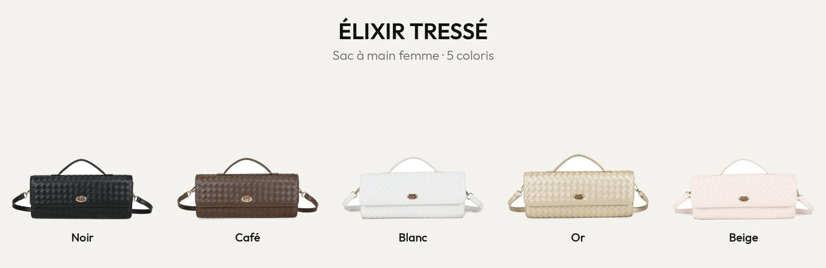 Sac à main femme Élixir Tressé en 5 coloris : Noir, Coffee, Blanc, Or et Beige – Gallantry Paris – réf. DQ-8730
