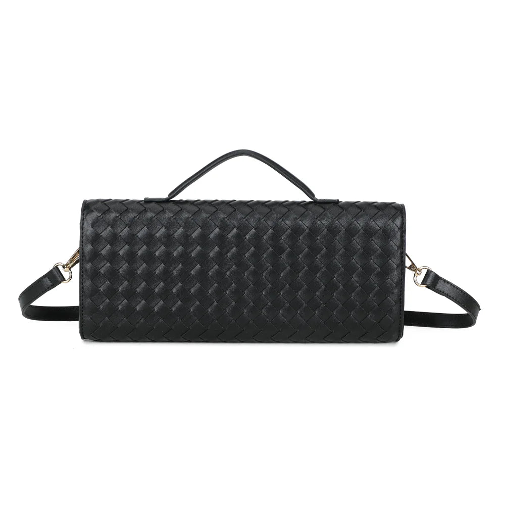 Dos de l’Élixir Tressé noir : la surface à l’effet tressé habille tout le sac, sur 30 cm de large – réf. DQ-8730