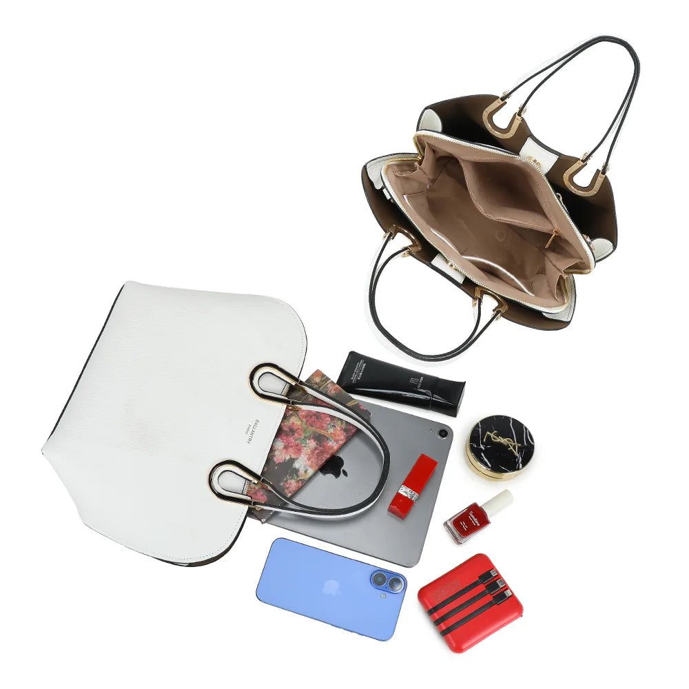 Intérieur du sac Élora blanc : compartiment central zippé et poche intérieure – réf. M-9382-1