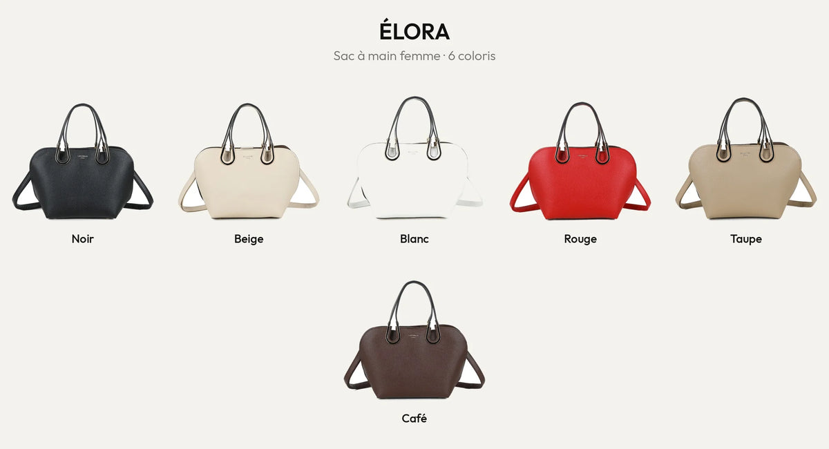 Le sac à main femme Élora en six coloris : noir, beige, blanc, rouge, taupe et coffee – Gallantry Paris – réf. M-9382-1