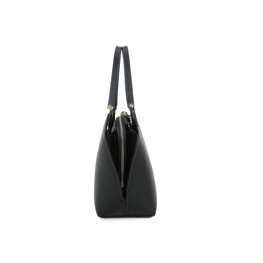 Profil du sac Élora noir : soufflets évasés et compartiments latéraux ouverts – réf. M-9382-1