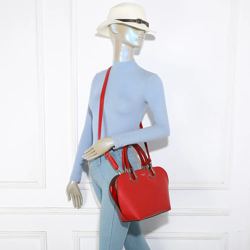 Sac à main femme Élora rouge porté à la main, doubles anses fines – réf. M-9382-1