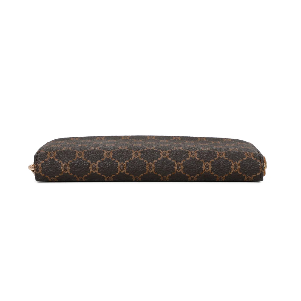 Dessous du portefeuille Élysée Zip marron, finitions soignées et imprimé monogramme