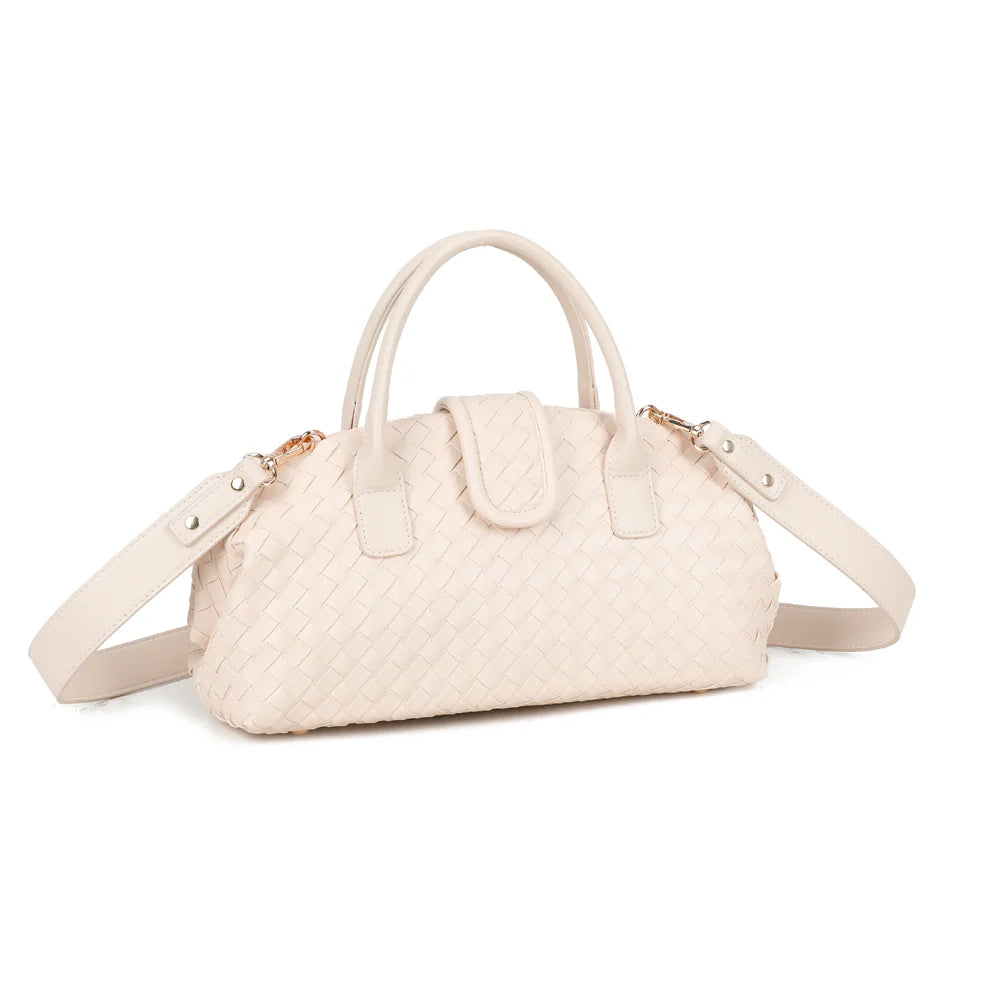 Émeraude Douce beige vu de trois quarts : silhouette arrondie et tressage lisse sur toute la surface – réf. DG-5809