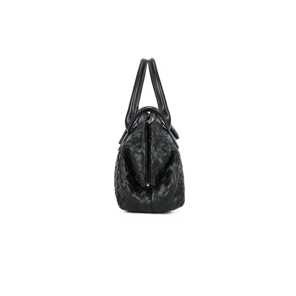 Profil du sac Émeraude Douce noir : anneau doré latéral pour accrocher la bandoulière amovible – réf. DG-5809