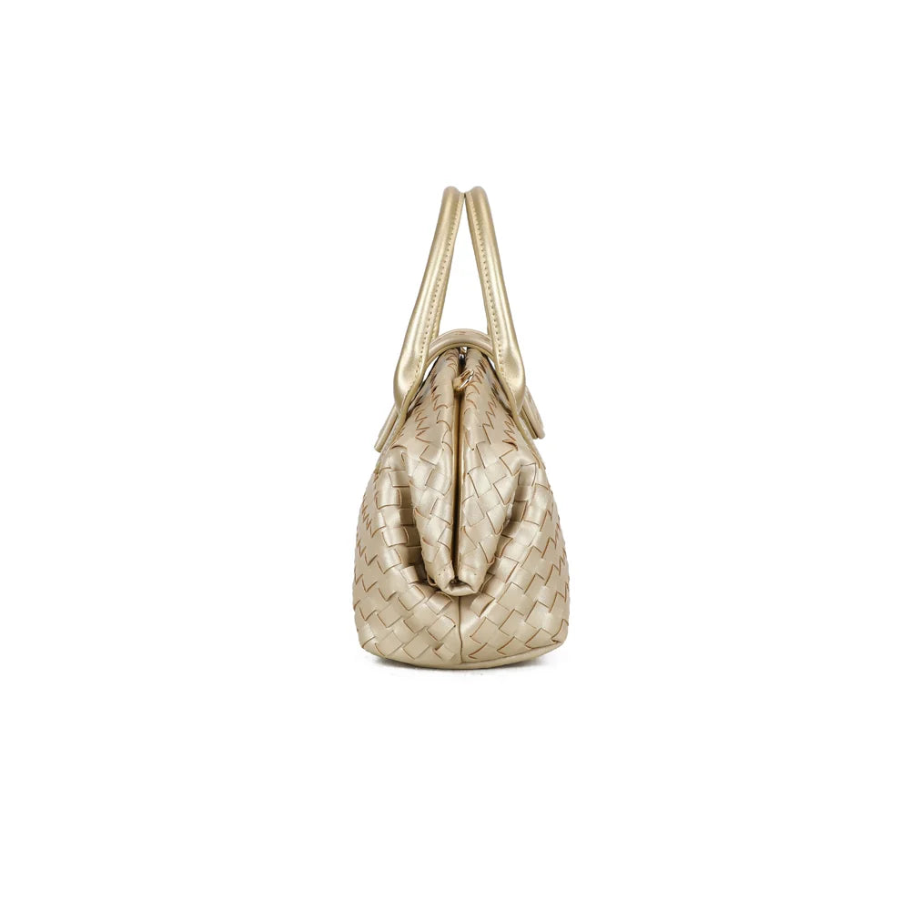Profil du sac Émeraude Douce or : anneau doré latéral pour accrocher la bandoulière amovible – réf. DG-5809