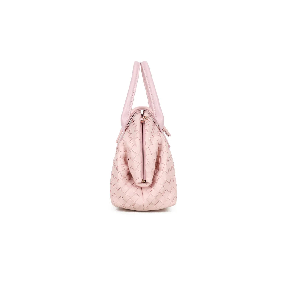 Profil du sac Émeraude Douce rose : anneau doré latéral pour accrocher la bandoulière amovible – réf. DG-5809