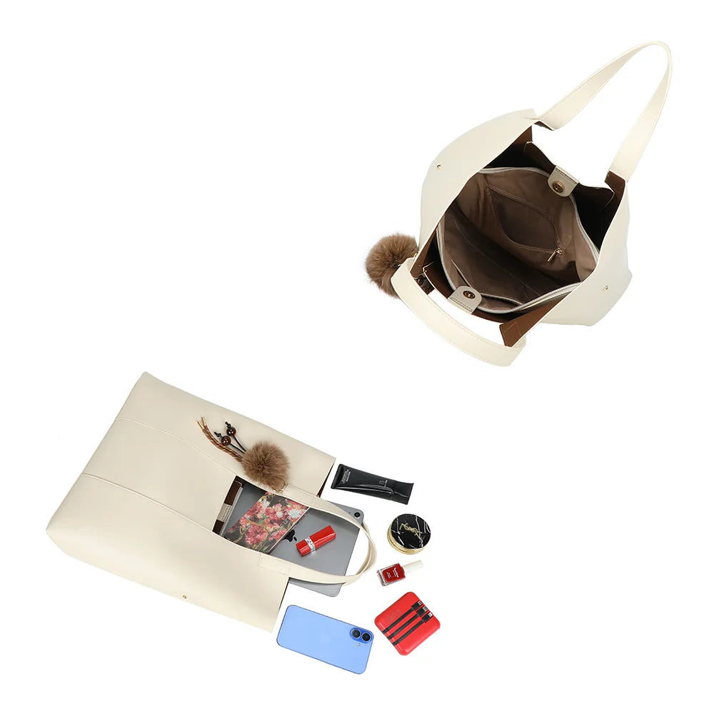 Intérieur de l’Erythéa beige : grand compartiment doublé, assez vaste pour une tablette et vos essentiels – réf. R-2027