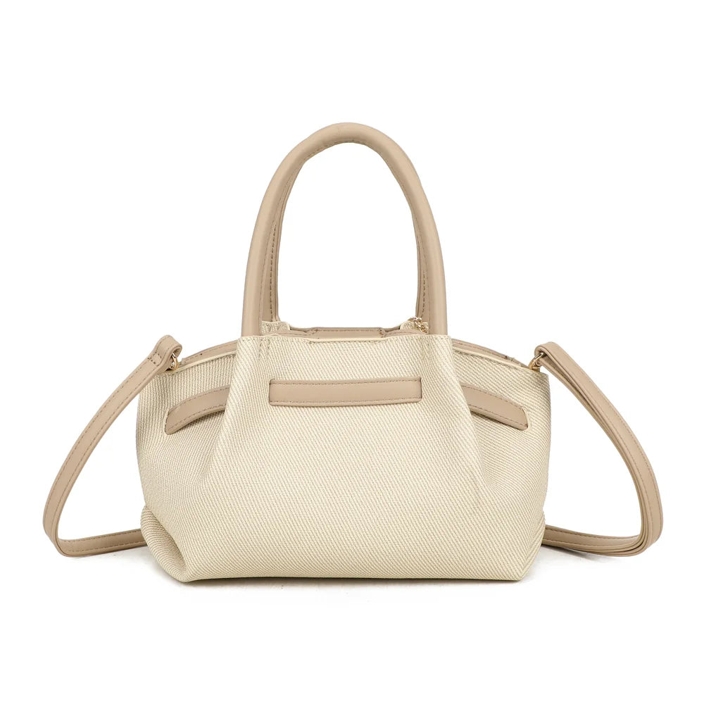 Dos du sac Esmée beige/taupe, toile texturée et anses arrondies aux finitions effet cuir – réf. A-9156-1