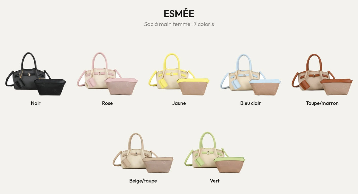 Sac à main femme Esmée en toile texturée, 7 coloris – Gallantry Paris – réf. A-9156-1