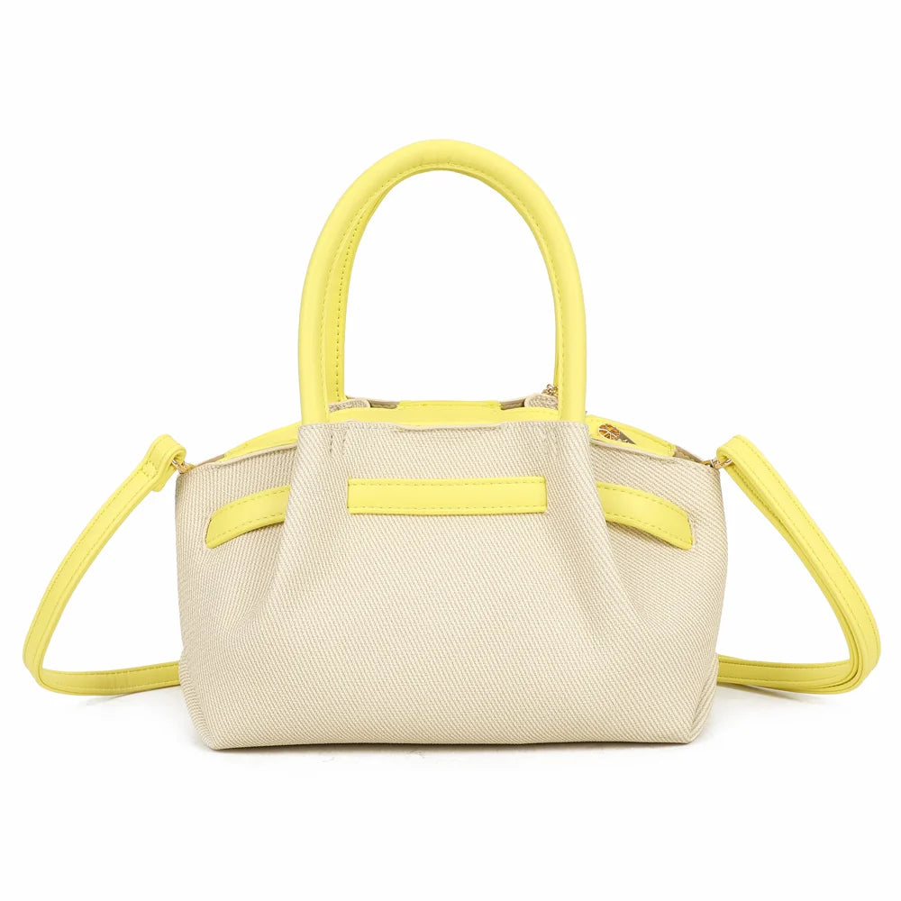 Dos du sac Esmée jaune, toile texturée et anses arrondies aux finitions effet cuir – réf. A-9156-1