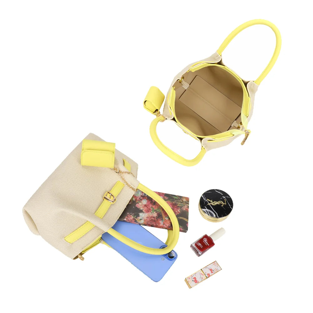 Intérieur doublé d’Esmée jaune, ouverture large pour téléphone, portefeuille et maquillage – réf. A-9156-1